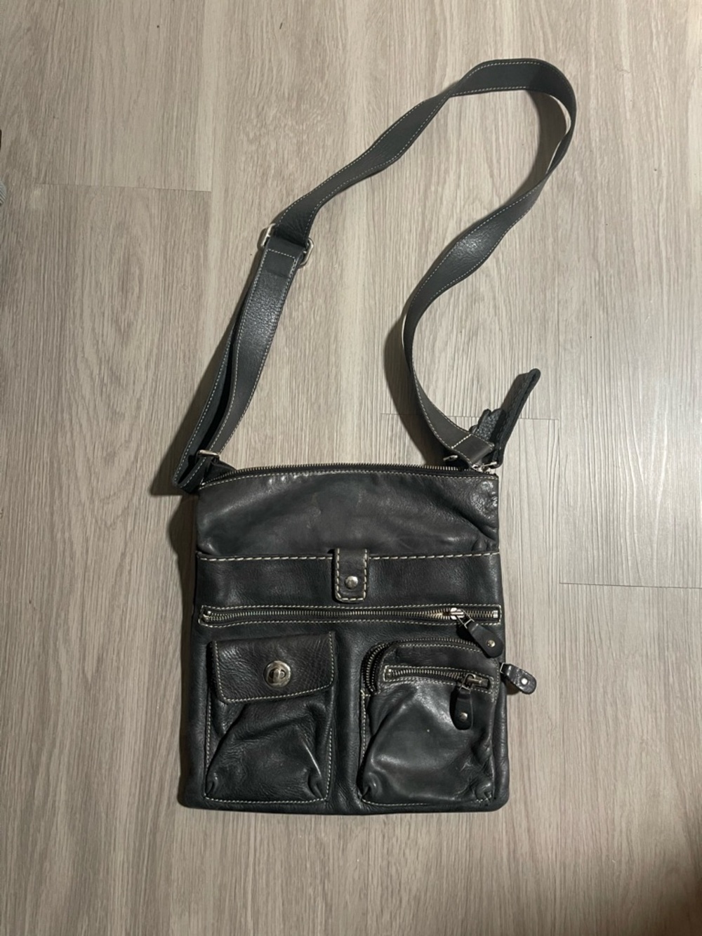 Classic Black Leather Roots Crossbody Bag